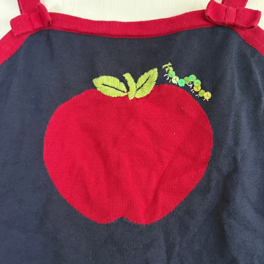 Vintage Gymboree 2003 Apple Caterpillar Sequin Knit Tank Top Navy Red Size 9